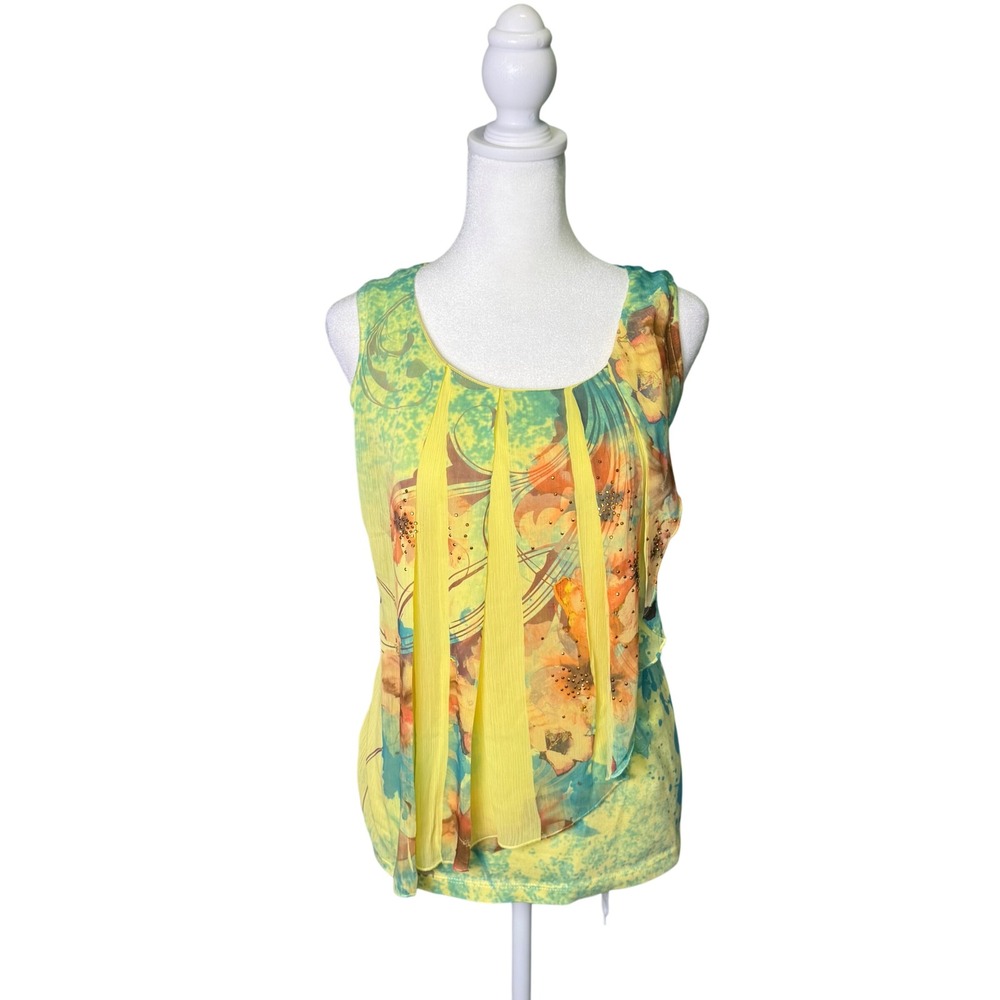 Y2K Fairycore Artsy Mesh Floral Bedazzled Tank Whimsical Layered Top